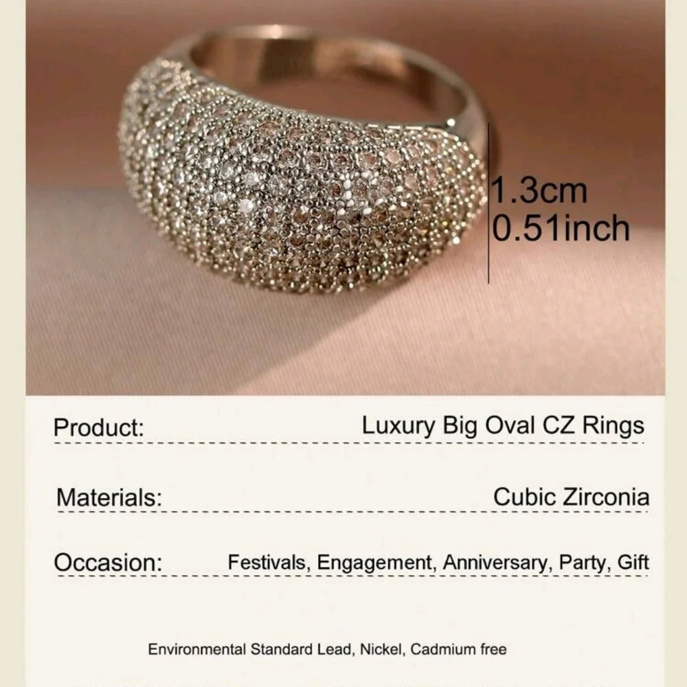 Luxury Oval AAA Cubic Zirconia Fashion Ring | Perfect Gift - Picture 6 of 8